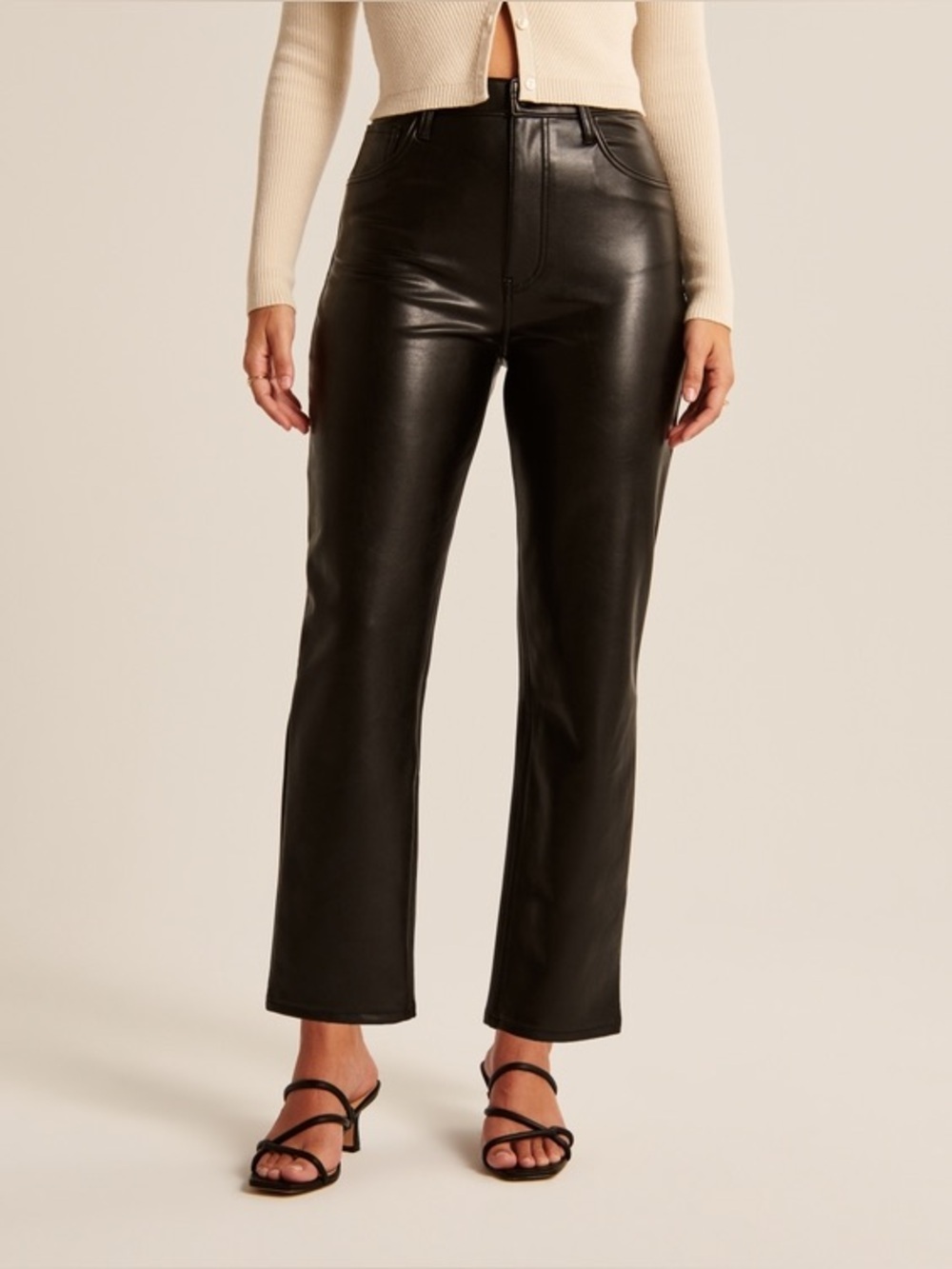 Abercrombie & Fitch Pants Black Curve Love Vegan Leather Ankle Straight Size 27 - Picture 10 of 11